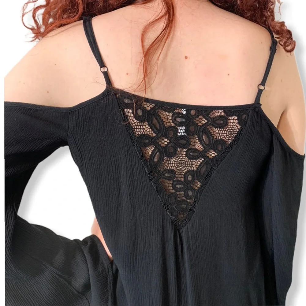 *4-4-20* Xhilaration Black Cold Shoulder Lace Back Dress M - Picture 2 of 4
